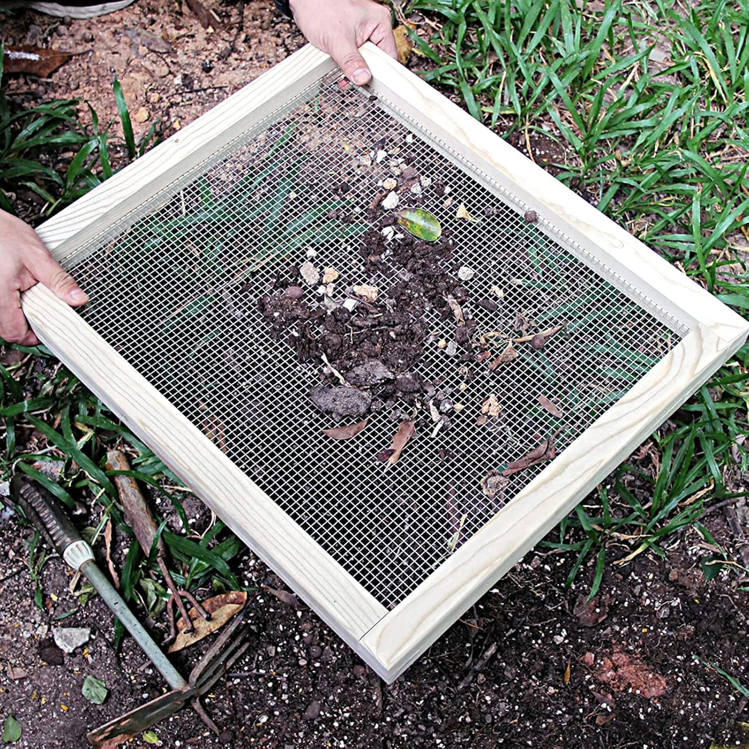 Soil Sifter for Garden, Multi-Purpose Wood Compost Dirt Sifter Soil Screen Dirt