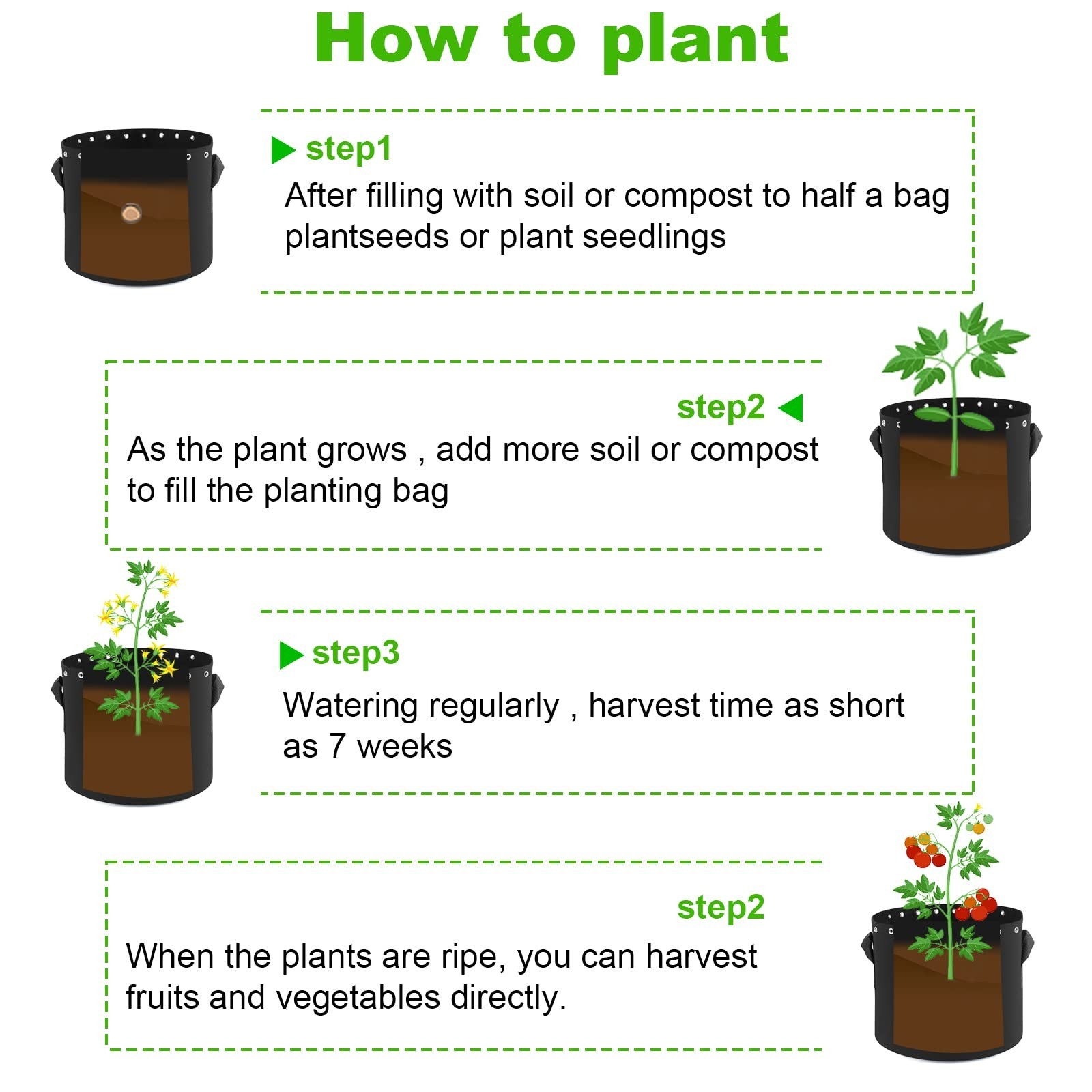 2 Gallon Plant Grow Bags 5-Packs with Holes,Thichkened Non-Woven Aeration Fab…
