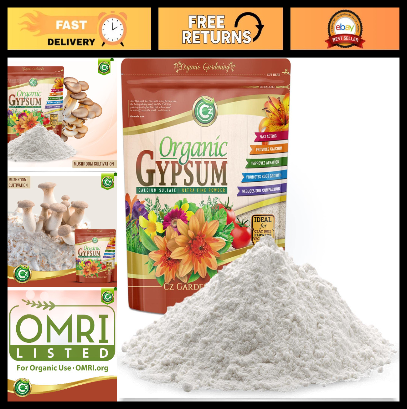 Organic Gypsum Powder 10LB – OMRI Listed Calcium Sulfate for Soil, Lawns & Plant