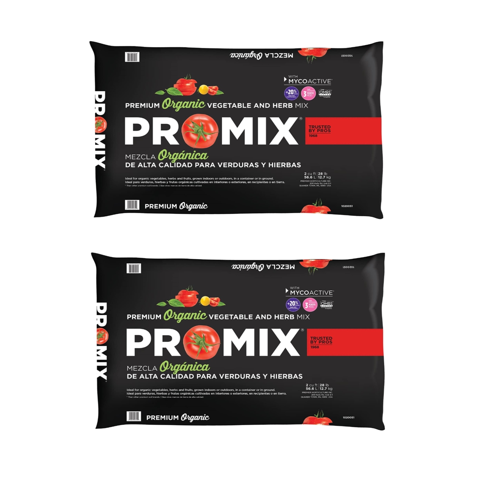 Premier Horticulture PRO-MIX Organic Vegetable and Herb Mix, 2CF, 2 Pack