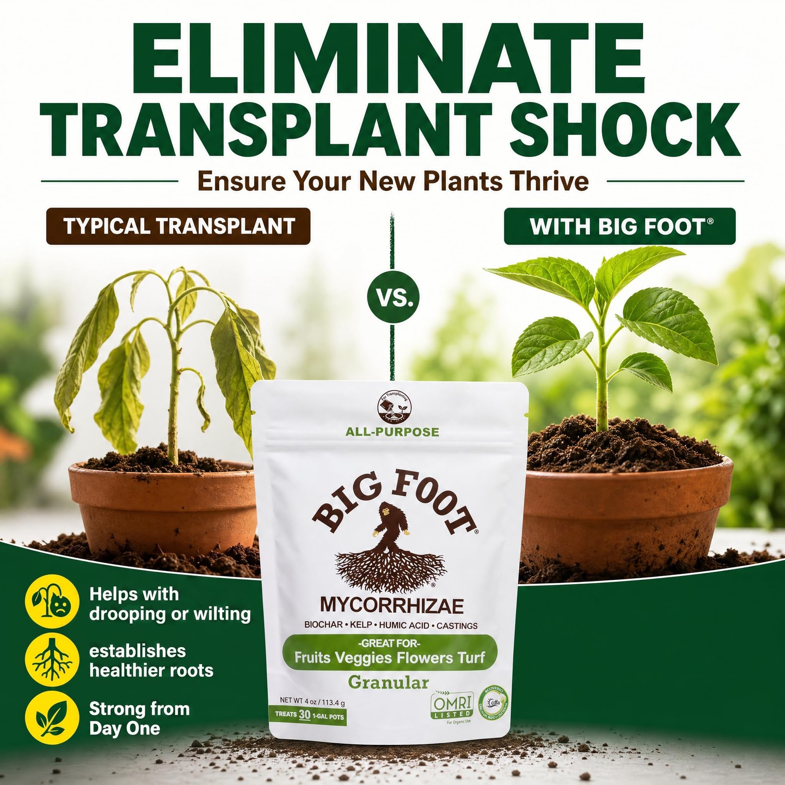 Big Foot Mycorrhizae – Double Your Plant Size, Easy to Use, Made in USA, Treats