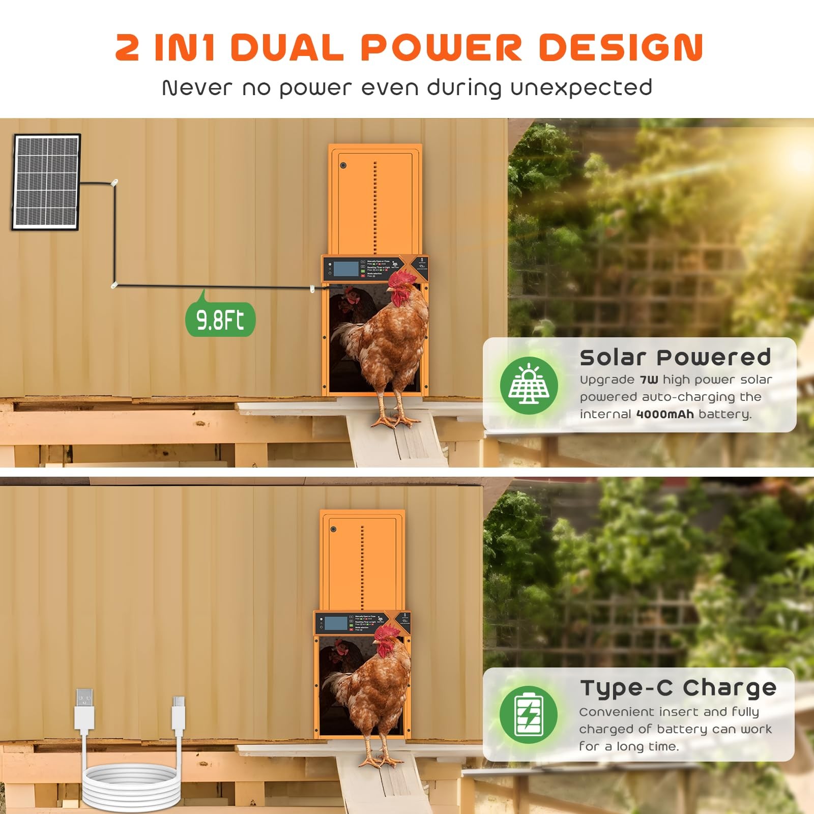Asfrost Large Automatic Chicken Coop Door 4000Mah High Capacity Chicken Coop