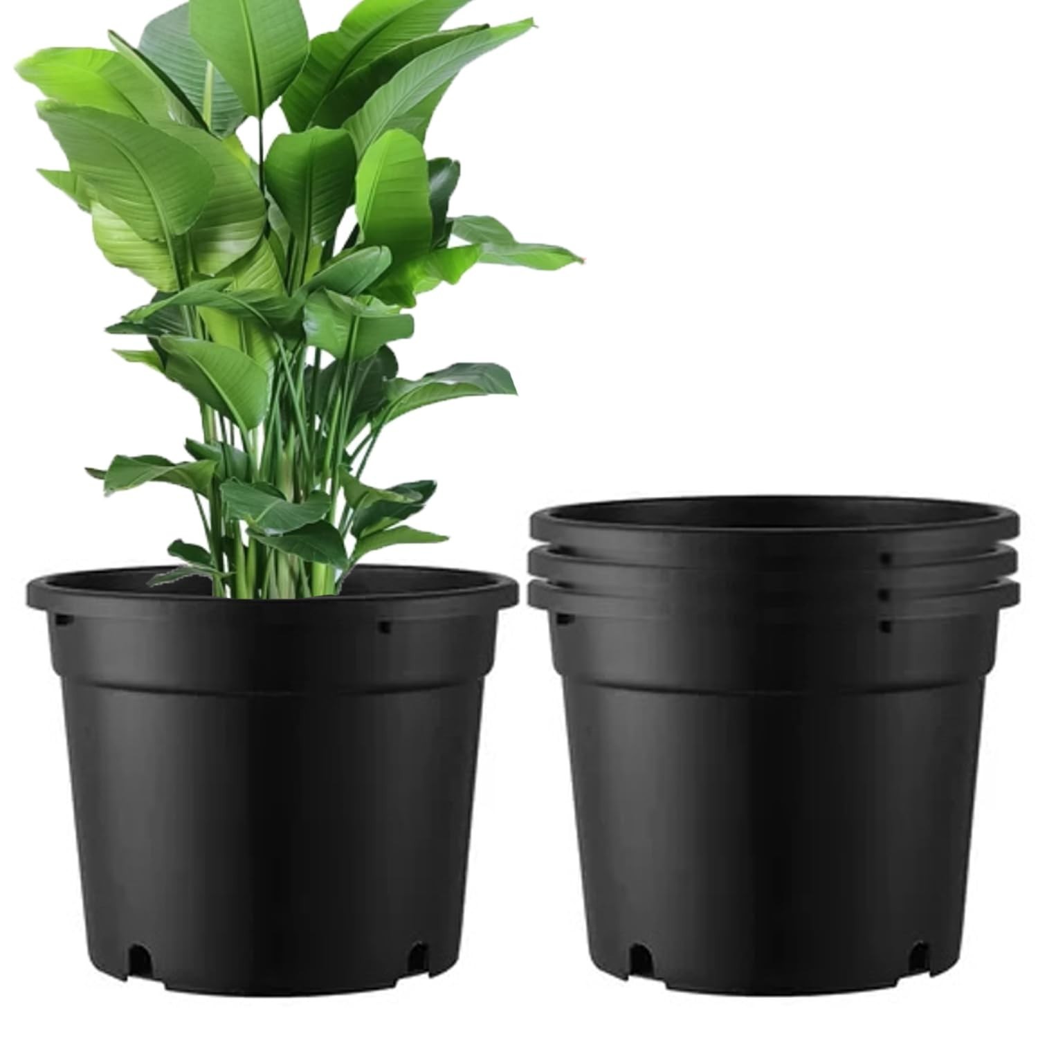 7 Gallon Plastic Pots for Plants, 7 Gallon Nursery pots, 4 Pack 13 Round Stur…