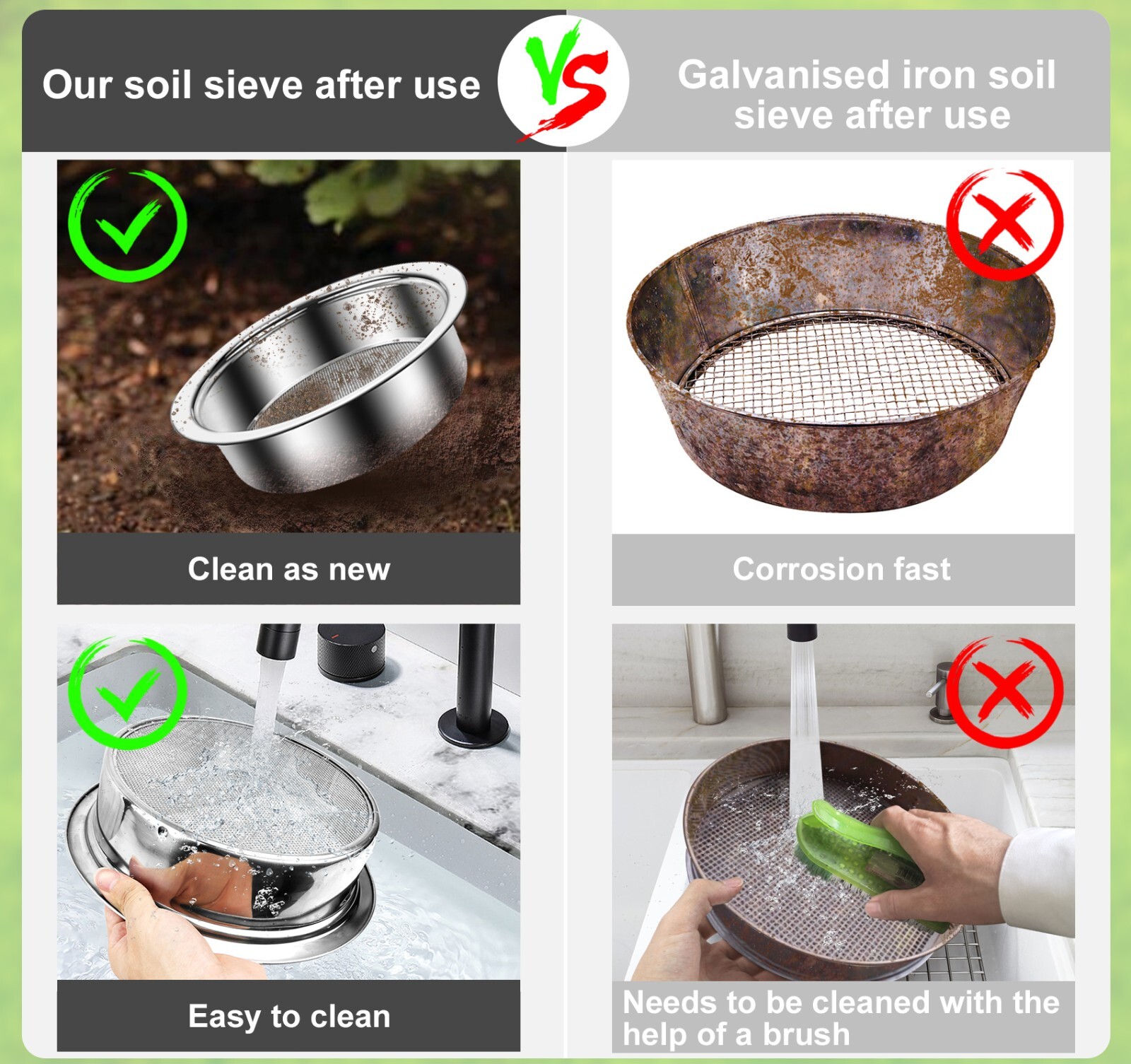 dirt garden sieve soil sifter – Stainless Stackable Sifting Pan Soil Sand Sieve