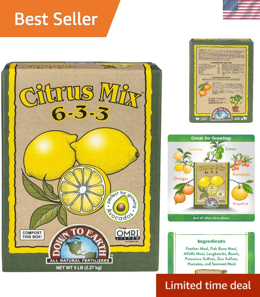 Down to Earth Organic Citrus Fertilizer Mix 6-3-3, 5 lb for Vibrant Growth