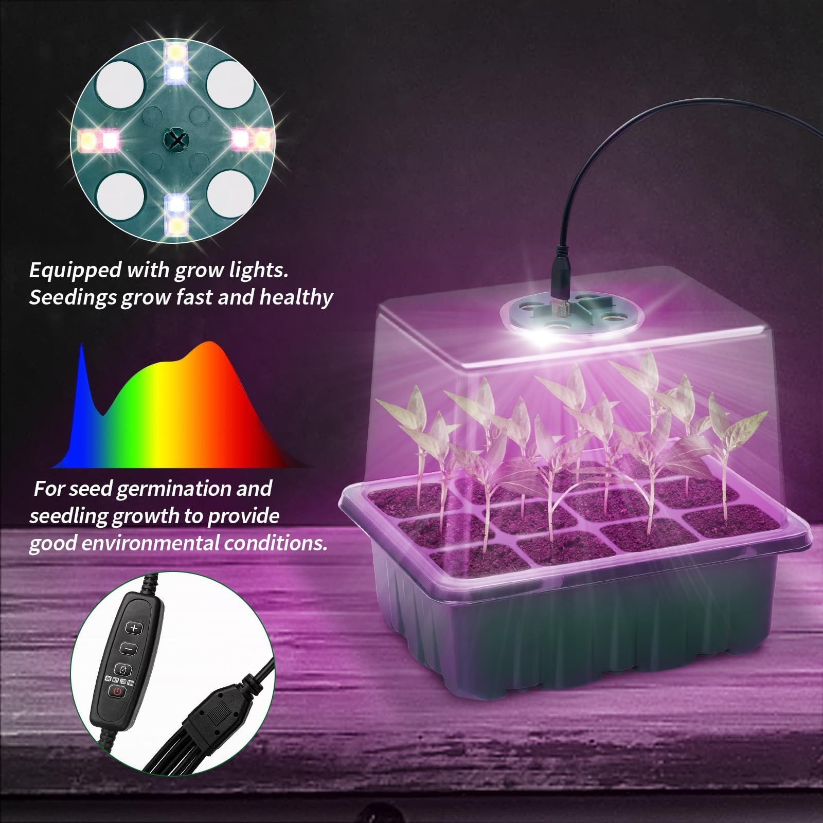 Seed Starter Tray, 2 Pcs Plant Propagation Station with Grow Light,Seedling S…