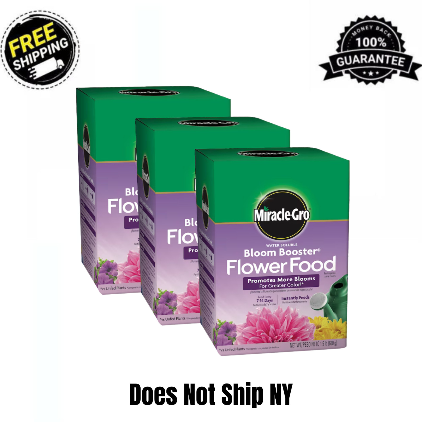 (3 Pack) Miracle-Gro Bloom Booster Flower Food Water Soluble Plant Food 1.5 lb