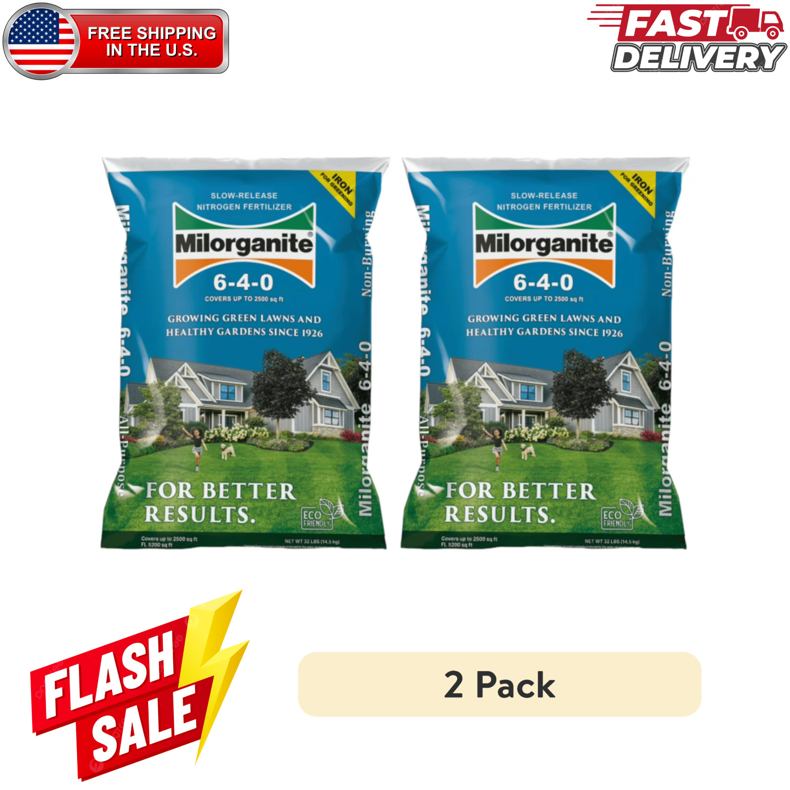 2 Pack Milorganite 32 lb Lawn Food Fertilizer 6-4-0 All Purpose Plant Food