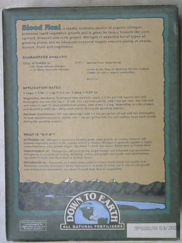 Down To Earth Blood Meal- Organic – (12 – 0 – 0) 5 lb