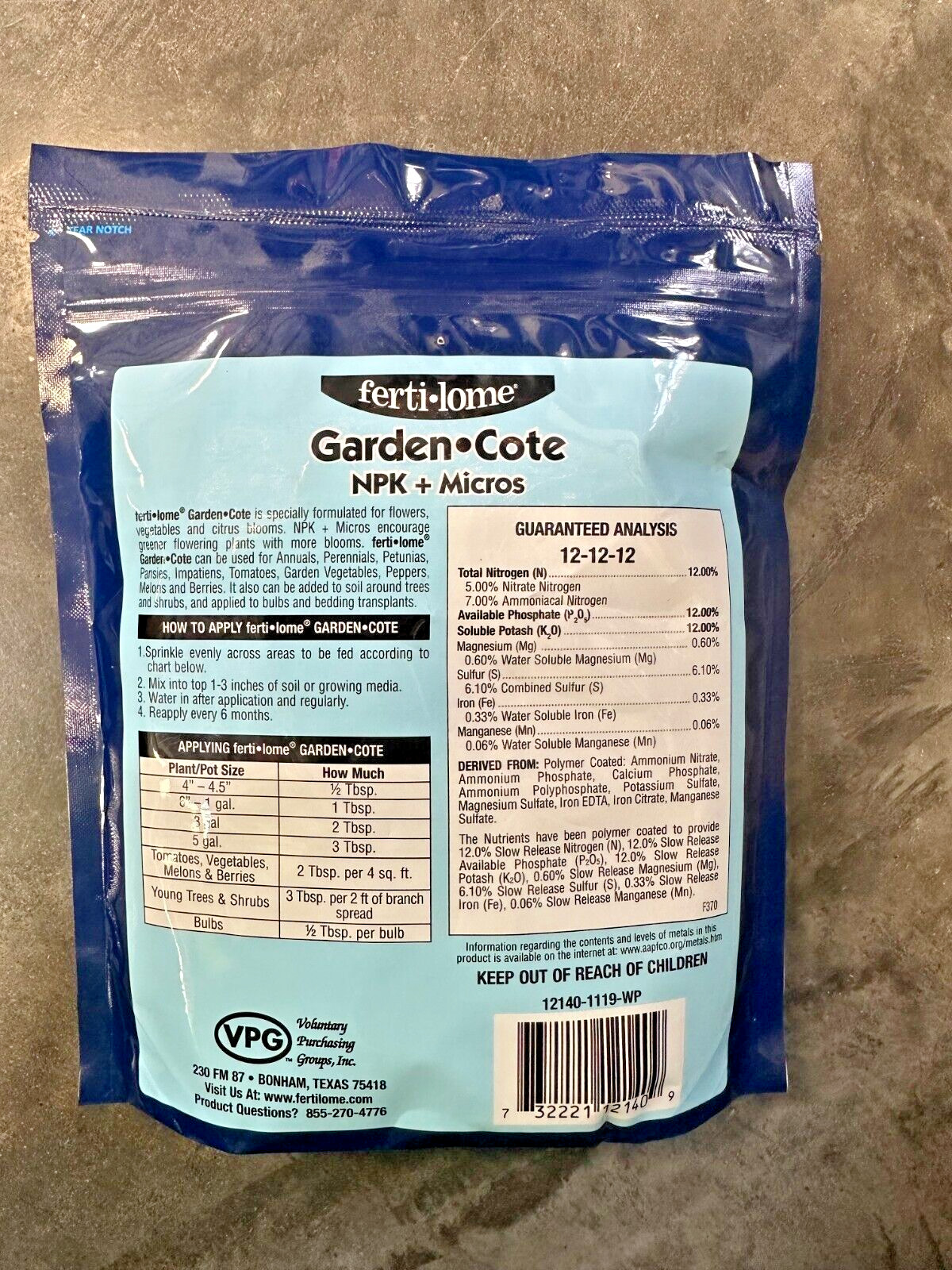 Ferti-lome 1 LB. Garden Cote NPK + MICROS 12-12-12