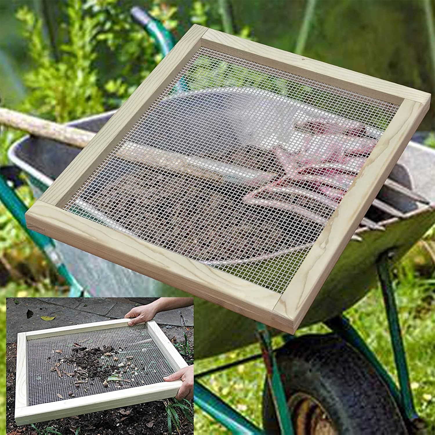 Soil Sifter for Garden, Multi-Purpose Wood Compost Dirt Sifter Soil Screen Di…