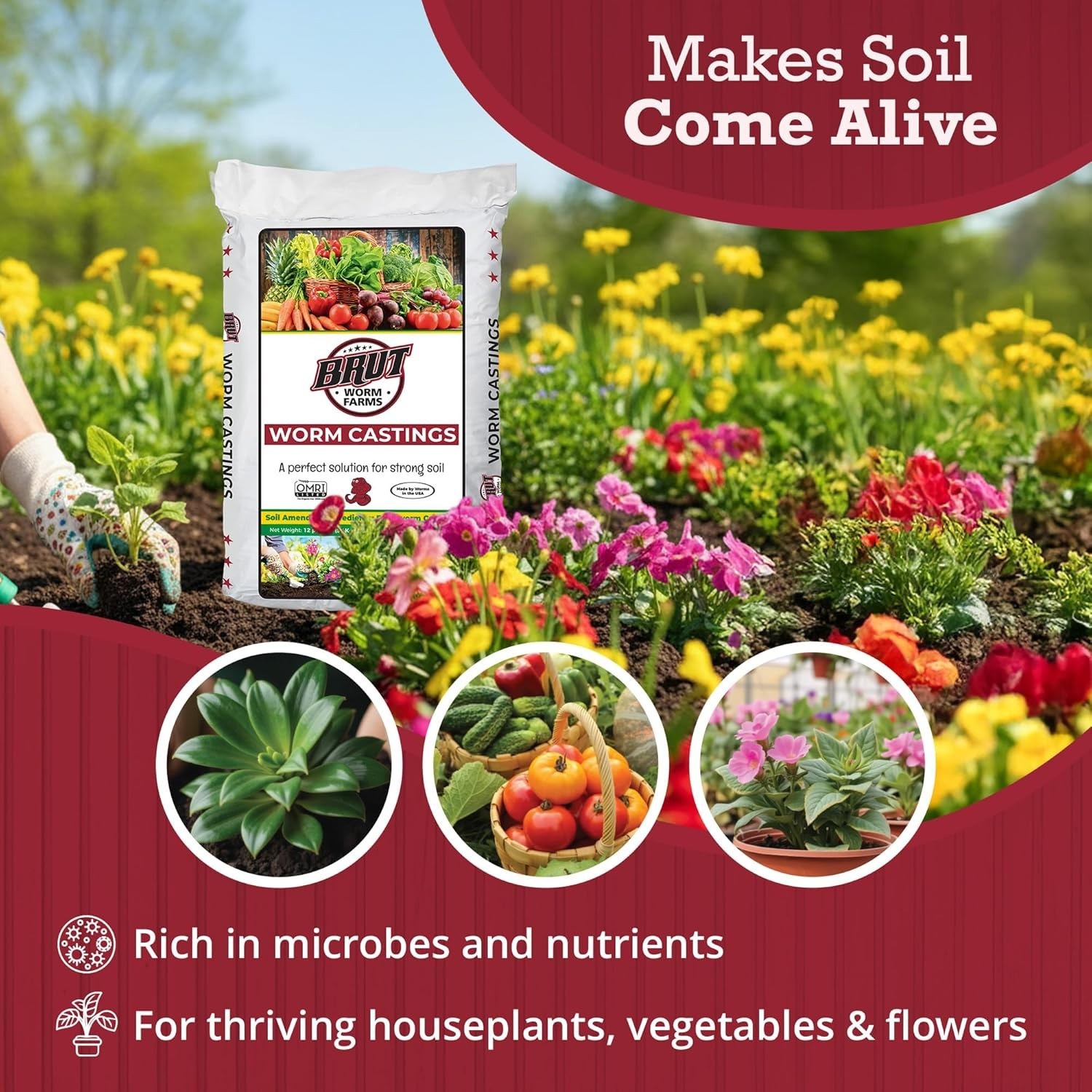 12 LB Brut Worm Castings – Certified Organic Nutrients for Thriving Gardens