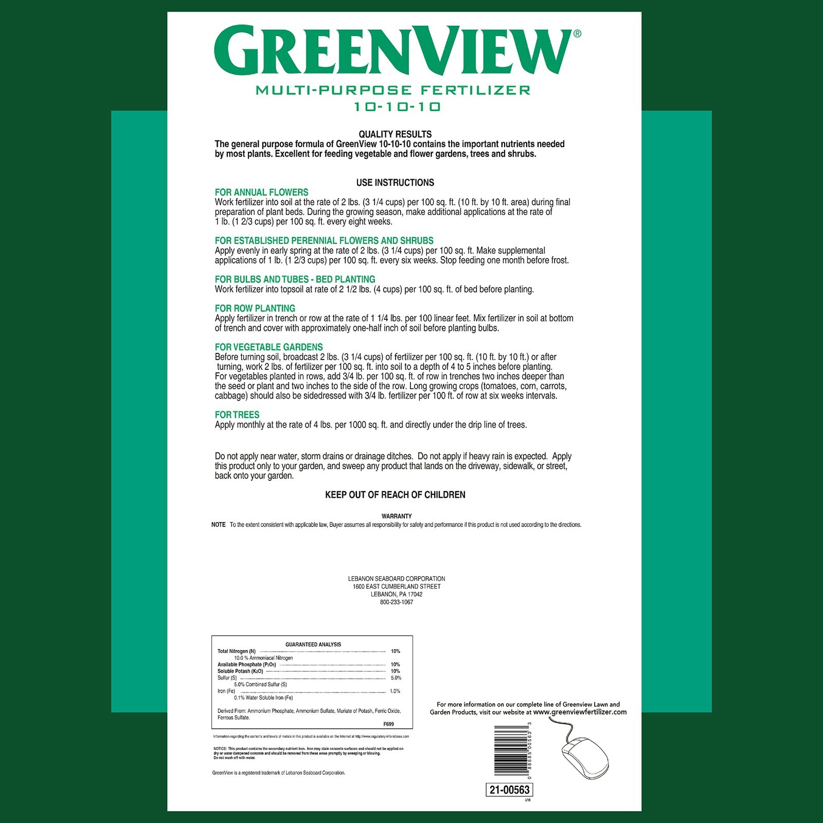Multi-Purpose Fertilizer NPK 10-10-10, 33 lb – Plant Food for Vegetables, Flower