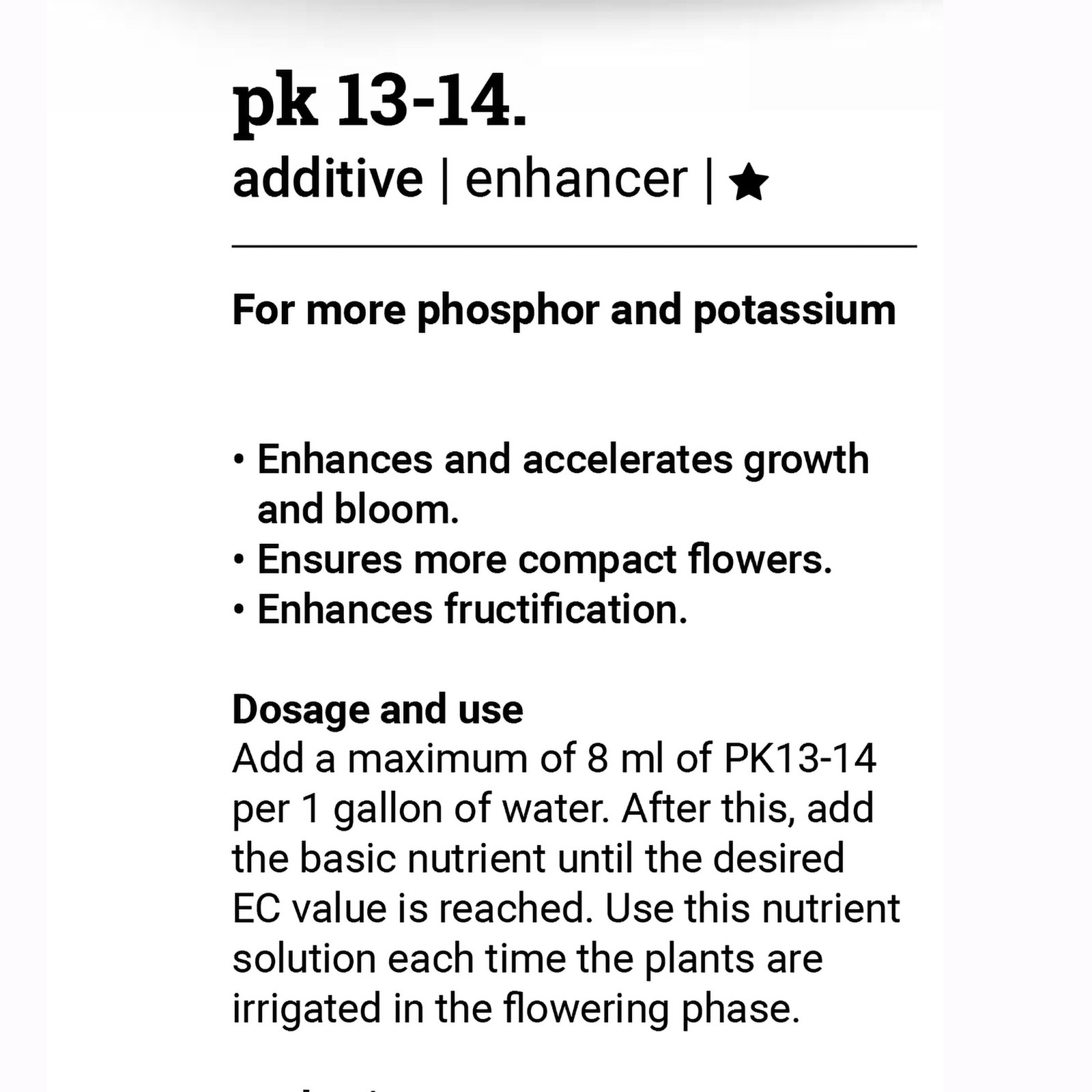 PK 13/14 Fertilizer for Flowering and Fruiting Stage 1 Liter by Plagron