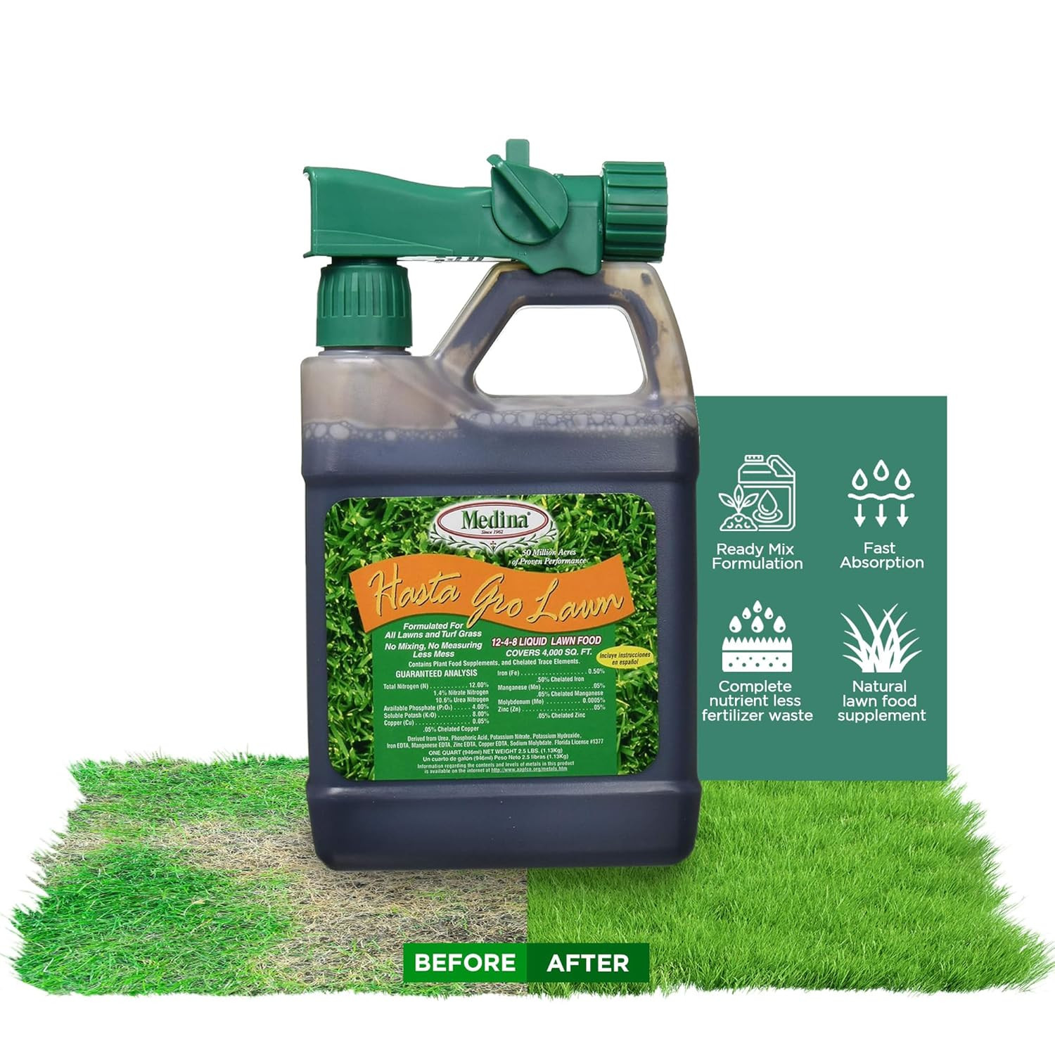 Hastagro Liquid Lawn Fertilizer – 12-4-8 Liquid Fertilizer for Lawns, Ready to S