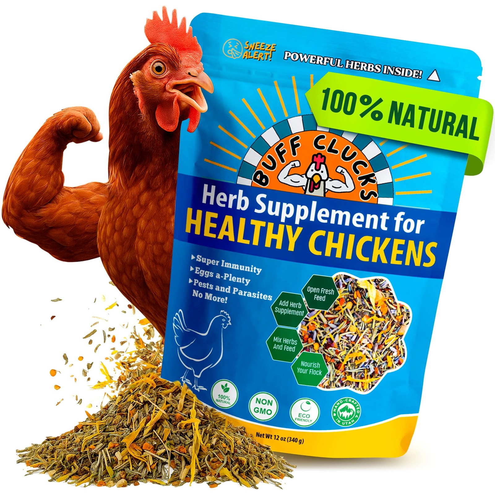 Herbal Chicken Supplement 12oz Natural Feed Botanical Mix Egg Production Feather