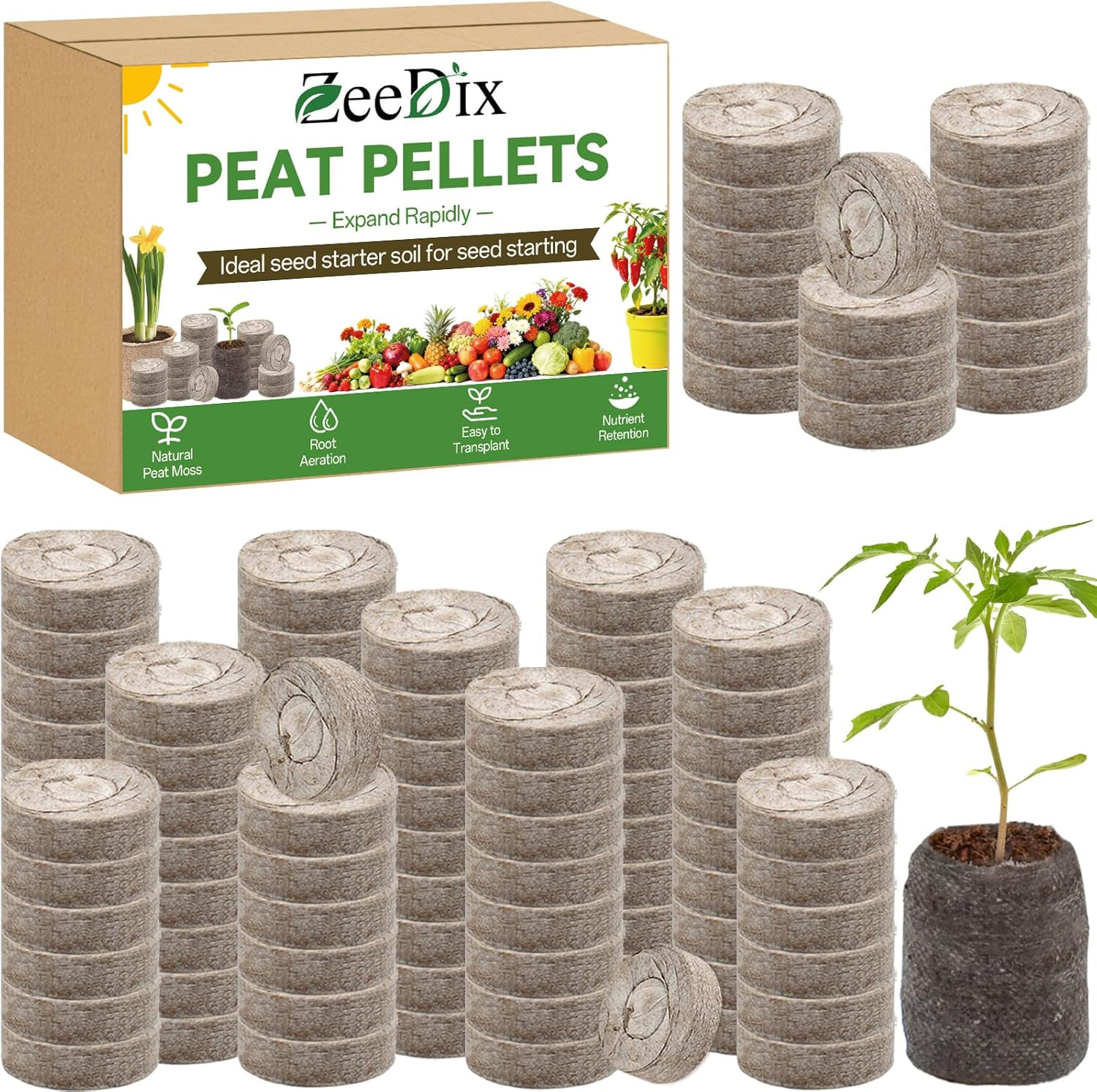 100 Pcs 30Mm Peat Pellets Seed Starter Soil Pods Plugs for Vegetable, Seedling S