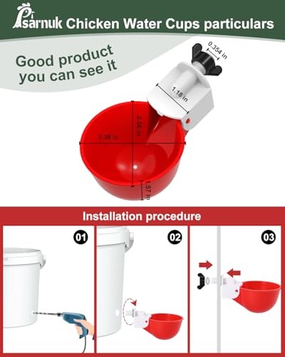 8 Pack Chicken Waterer Cups Automatic Poultry Drinker Kit with 3/8 Drill Bit Red