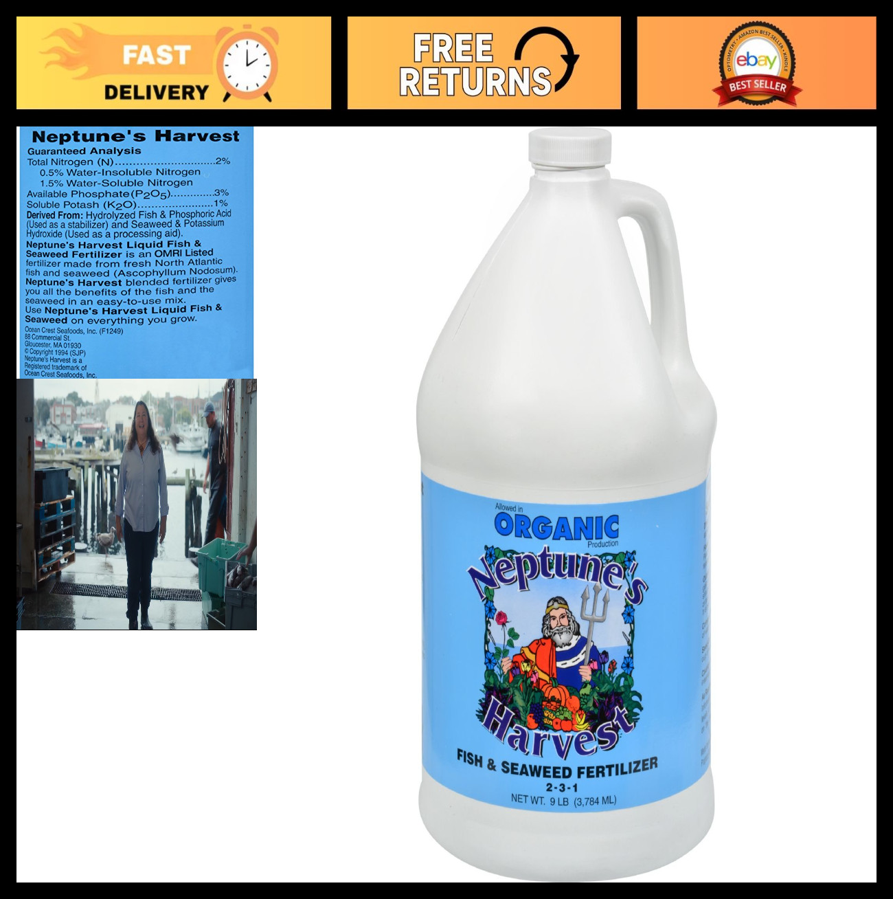 Organic Fish & Seaweed Liquid Fertilizer 1 Gallon – Plant Food for Garden, Indoo