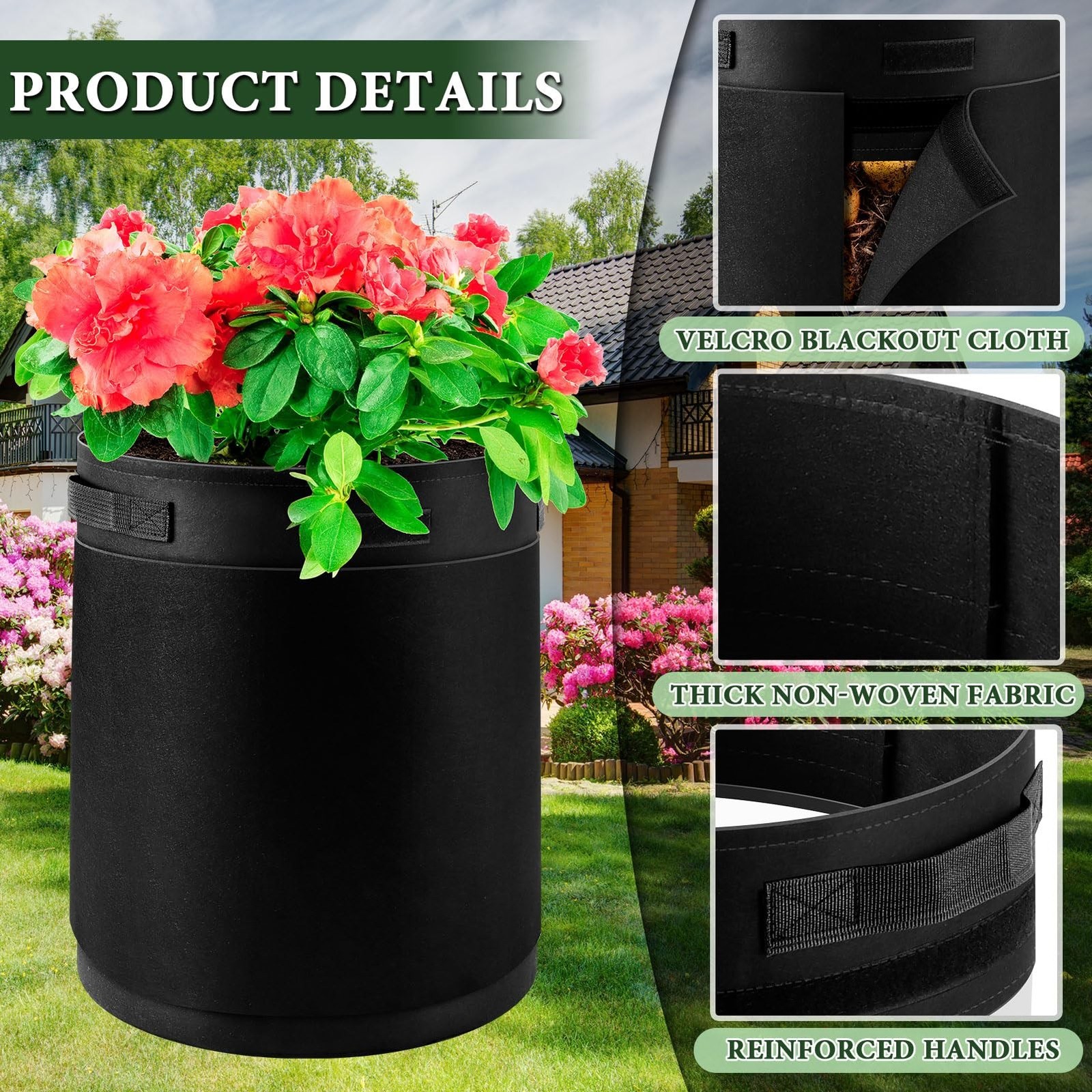 3 Pack 10 Gallon 360° Visibility Potato Grow Bags with Shading Flap, Plant