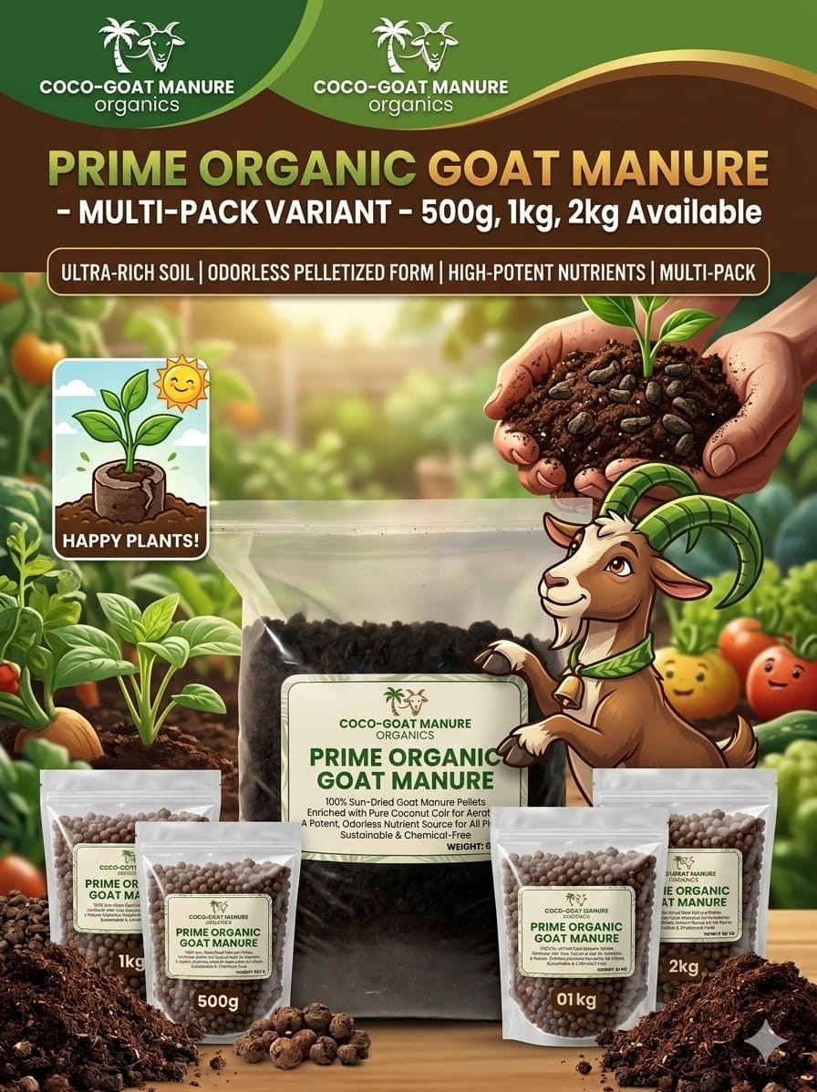 Prime Organic Goat Manure Pellets – 100% Natural Fertilizer for Plants (500g, 1k