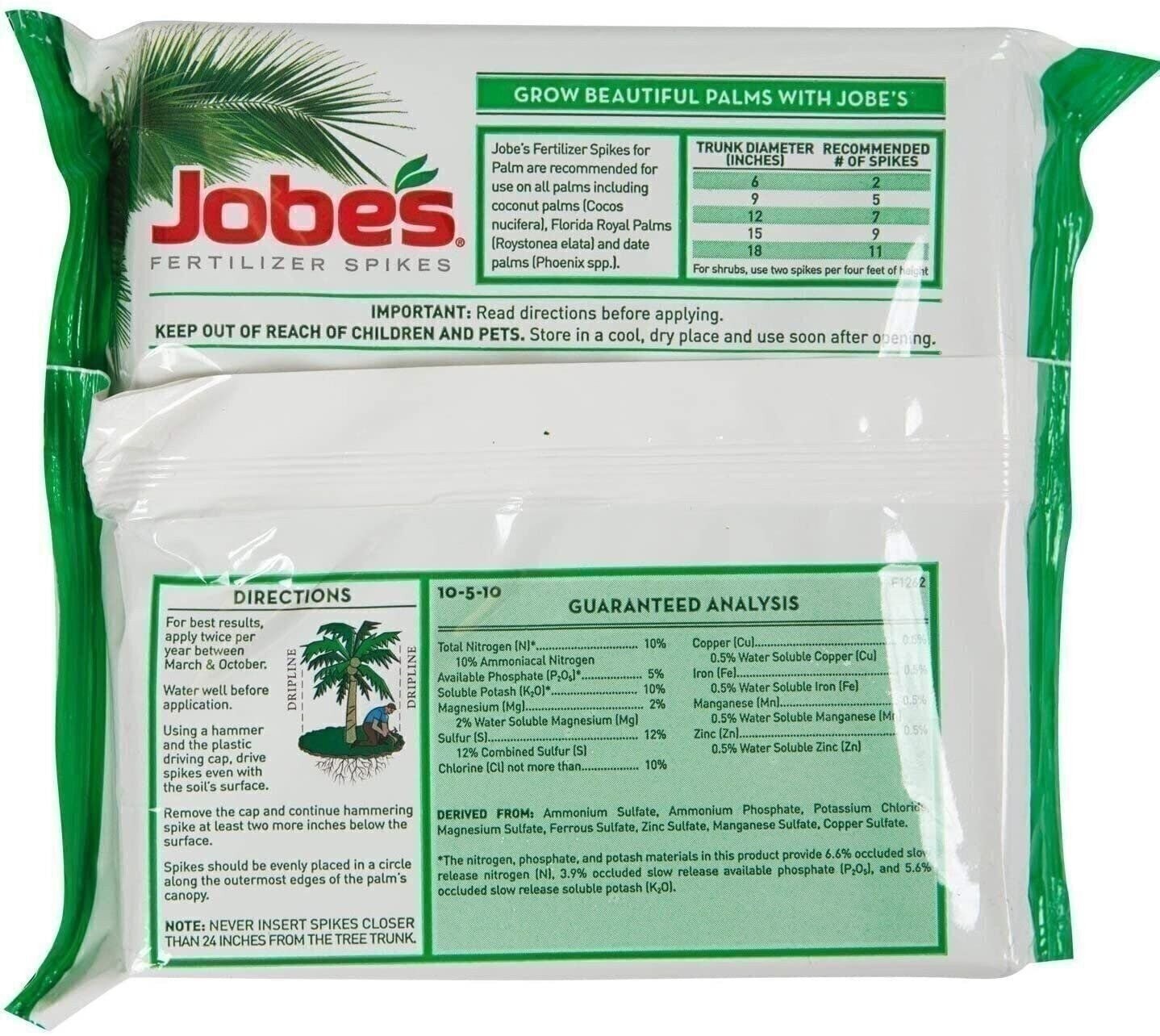 Jobe’s Palm Tree Fertilizer Spikes 10-5-10 Time Release Fertilizer for All…