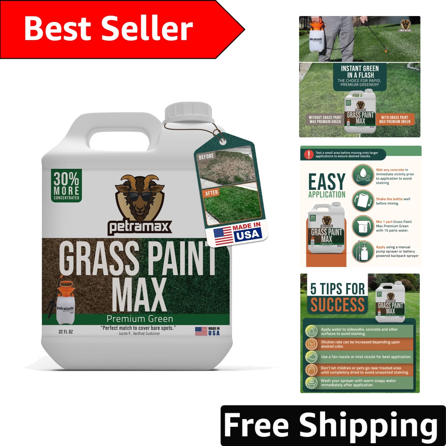 Max Green Turf Paint – 32 oz Easy Application for a Lush Landscape, Pet Friendly