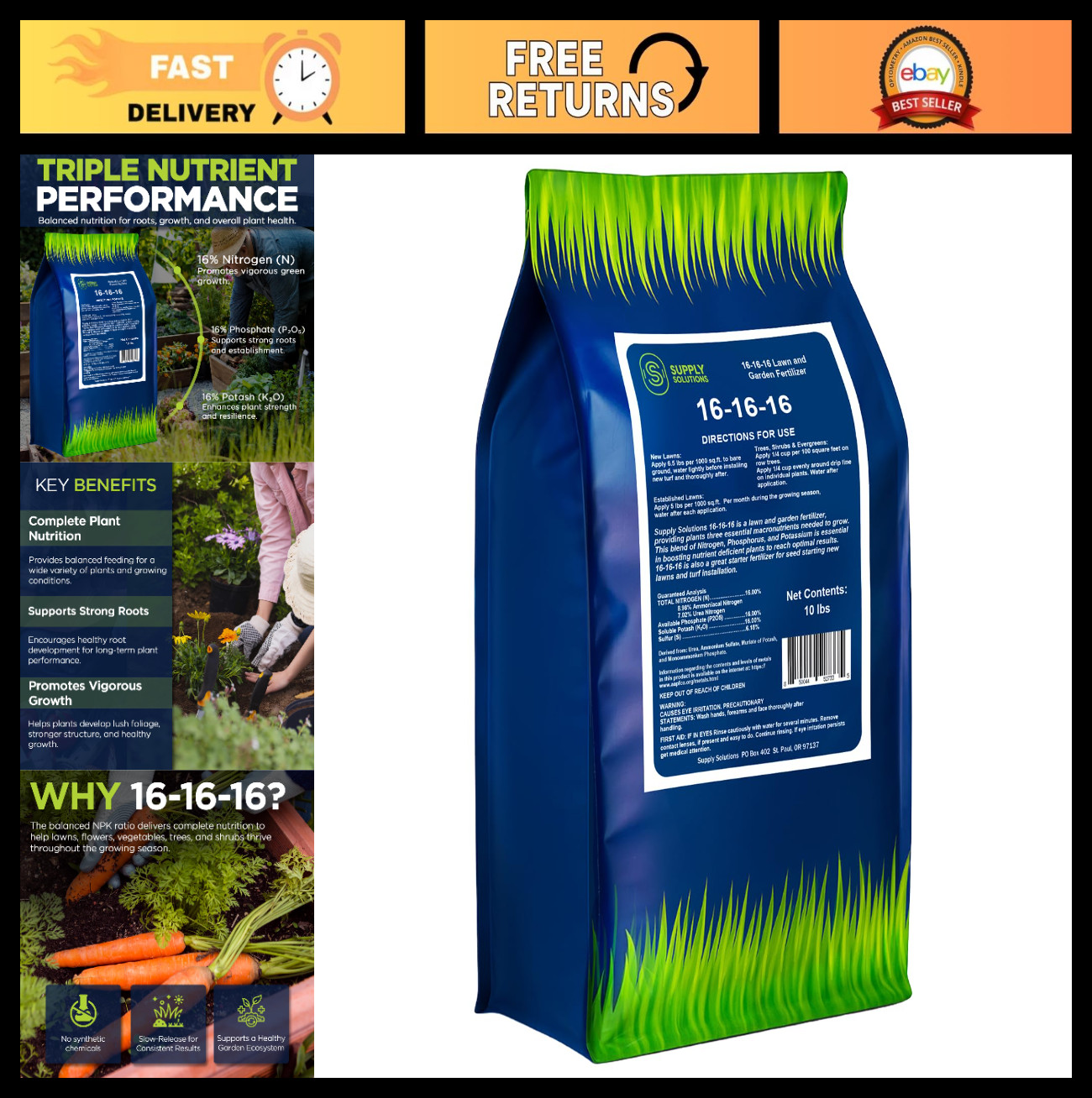All-Purpose Granular Fertilizer 16-16-16 for Lush Lawns & Vibrant Gardens – 10lb