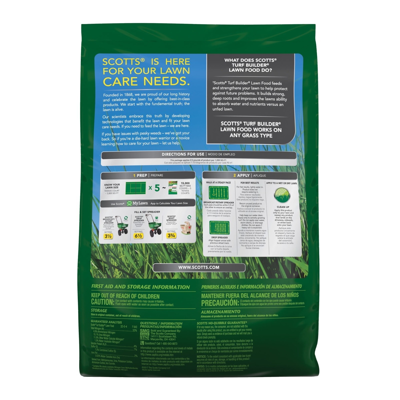 Scotts Turf Builder Lawn Fertilizer 37.5 lb Covers 15,000 Sq Ft FREESHIP
