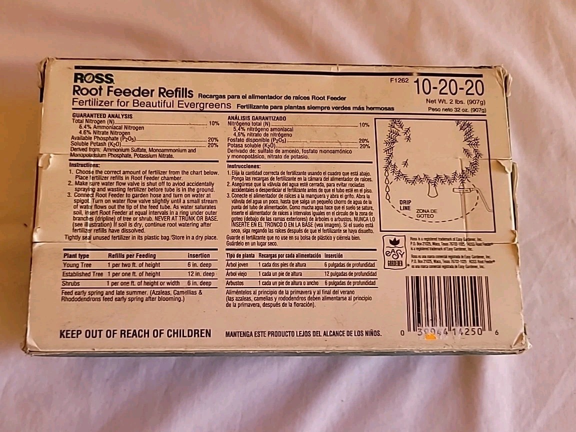 Ross Root Feeder Refills 10-20-20 Box 54 Units For Evergreens 2 lb Acid Loving