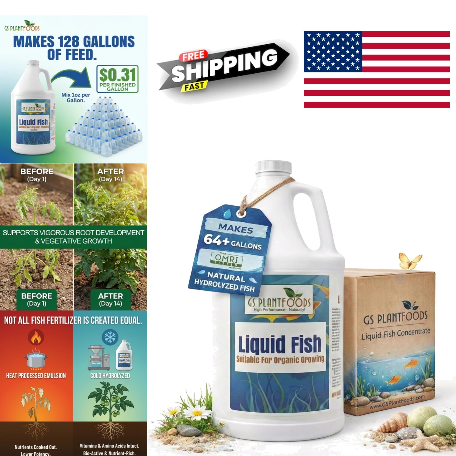 Natural Fish Fertilizer 1 Gallon Suitable for All Plants and Growing Methods