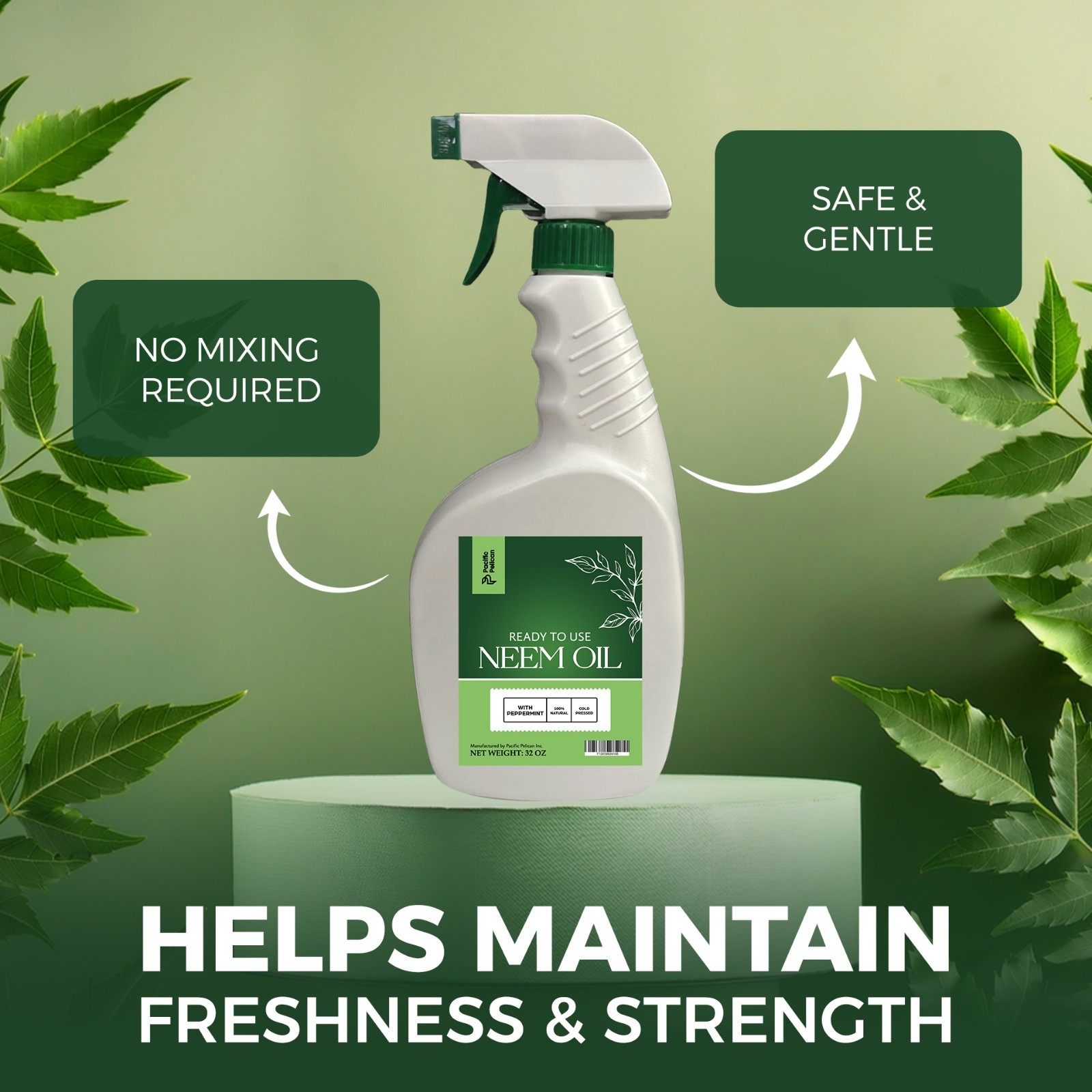 Pacific Pelican Ready-to-Use 16oz Organic Neem Oil Spray with Peppermint