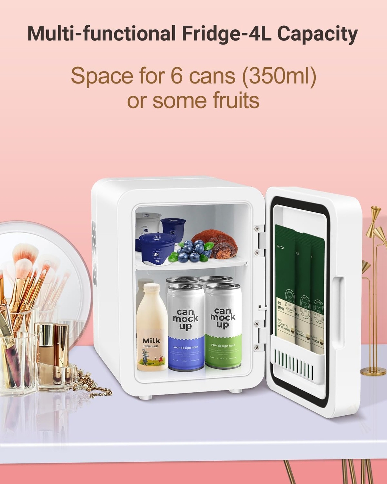 Portable Mini Fridge for Skincare Beauty Cosmetic Makeup, 4-Liter Thermoelect…