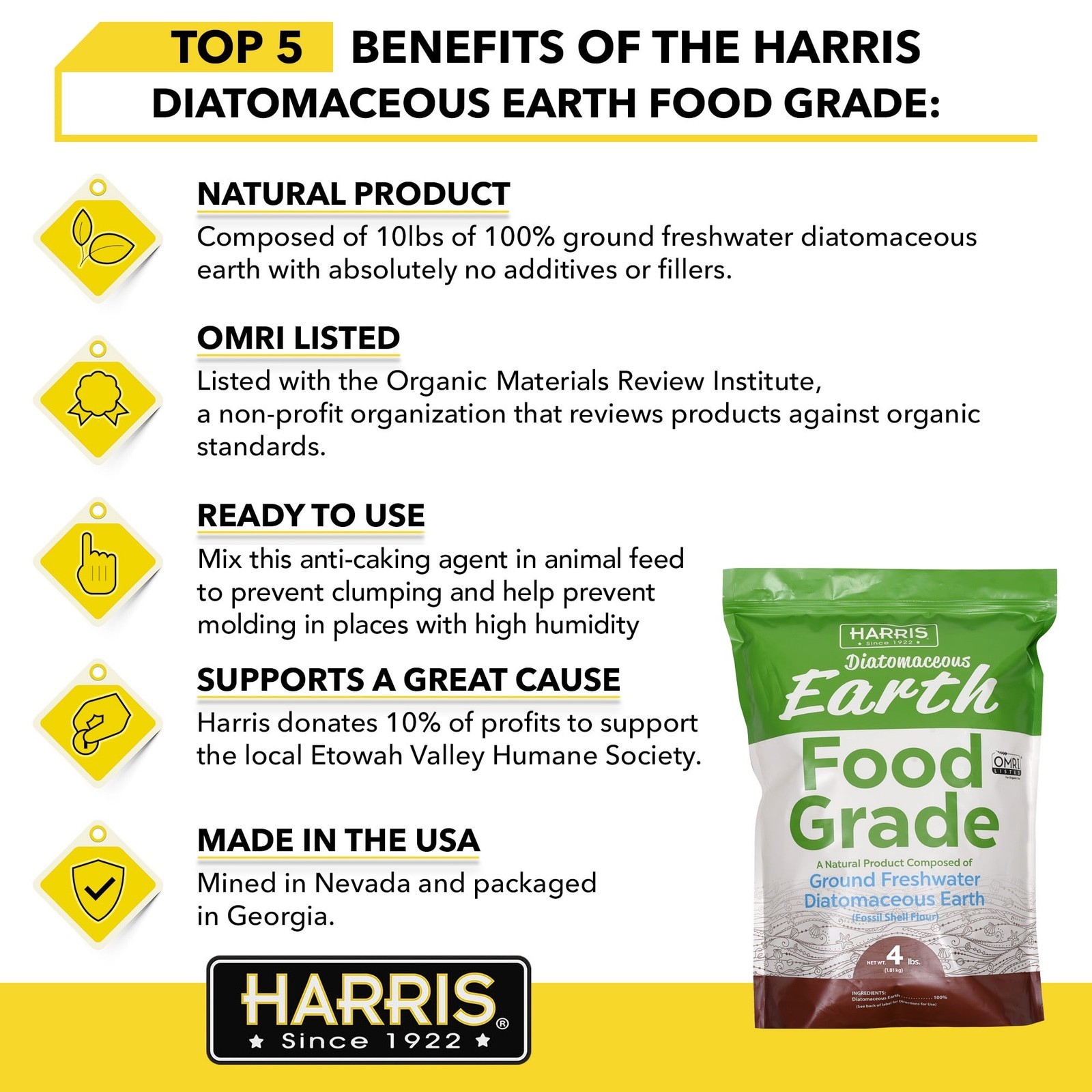 Food Grade Diatomaceous Earth Powder OMRI Listed Organic Use 4lb Bag