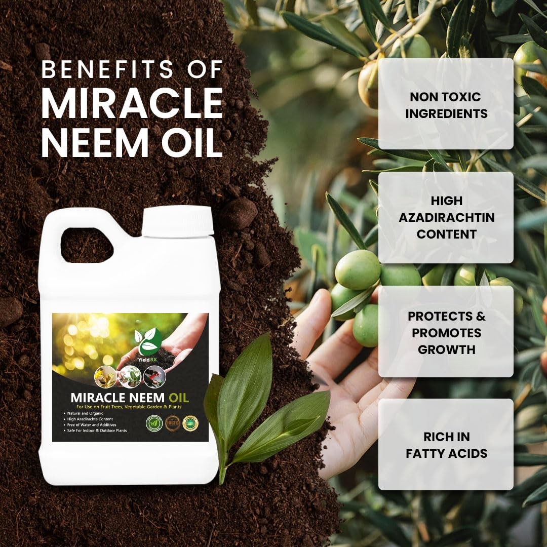 Yield Rx 100% Pure Cold Pressed Neem Oil for Indoor/Outdoor Plants & Vegetables