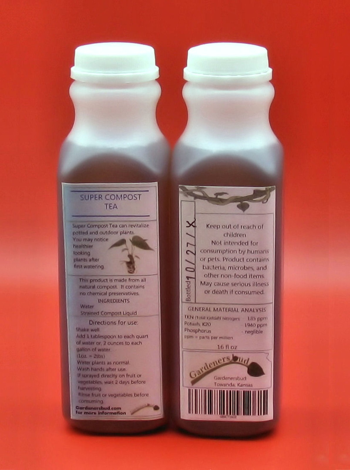 Super Compost Tea, organic plant food (32 Oz – Quart), in two 16 Oz bottles