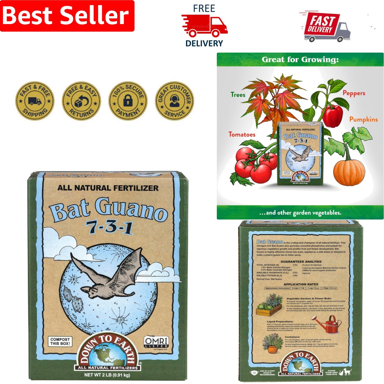 7-3-1 Organic Bat Guano Powder for Vegetable Growth – 0.25 lb Natural Fertilizer
