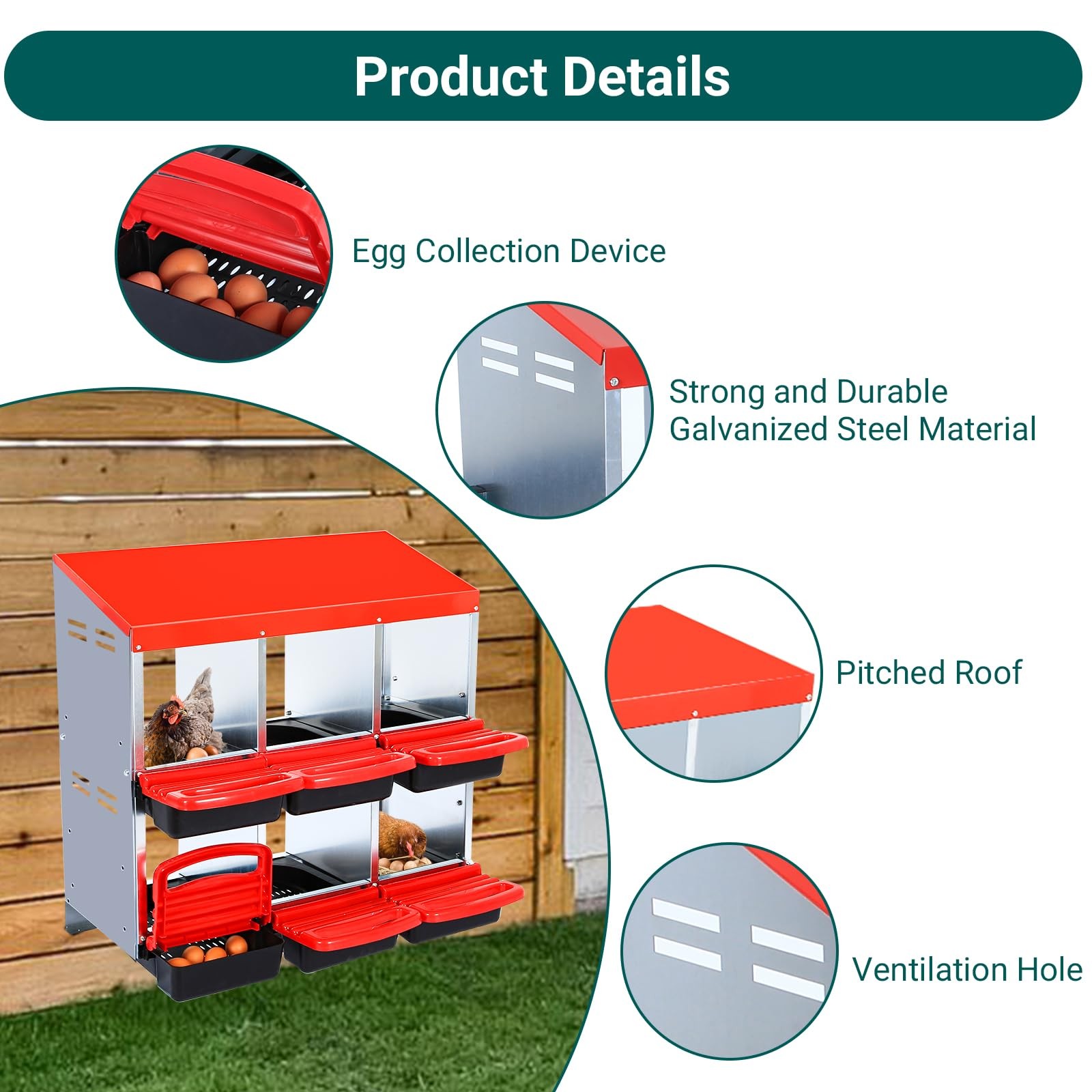 Cuisinsmart Chickens Laying Boxes For Chicken Coop 6 Compartments Chicken