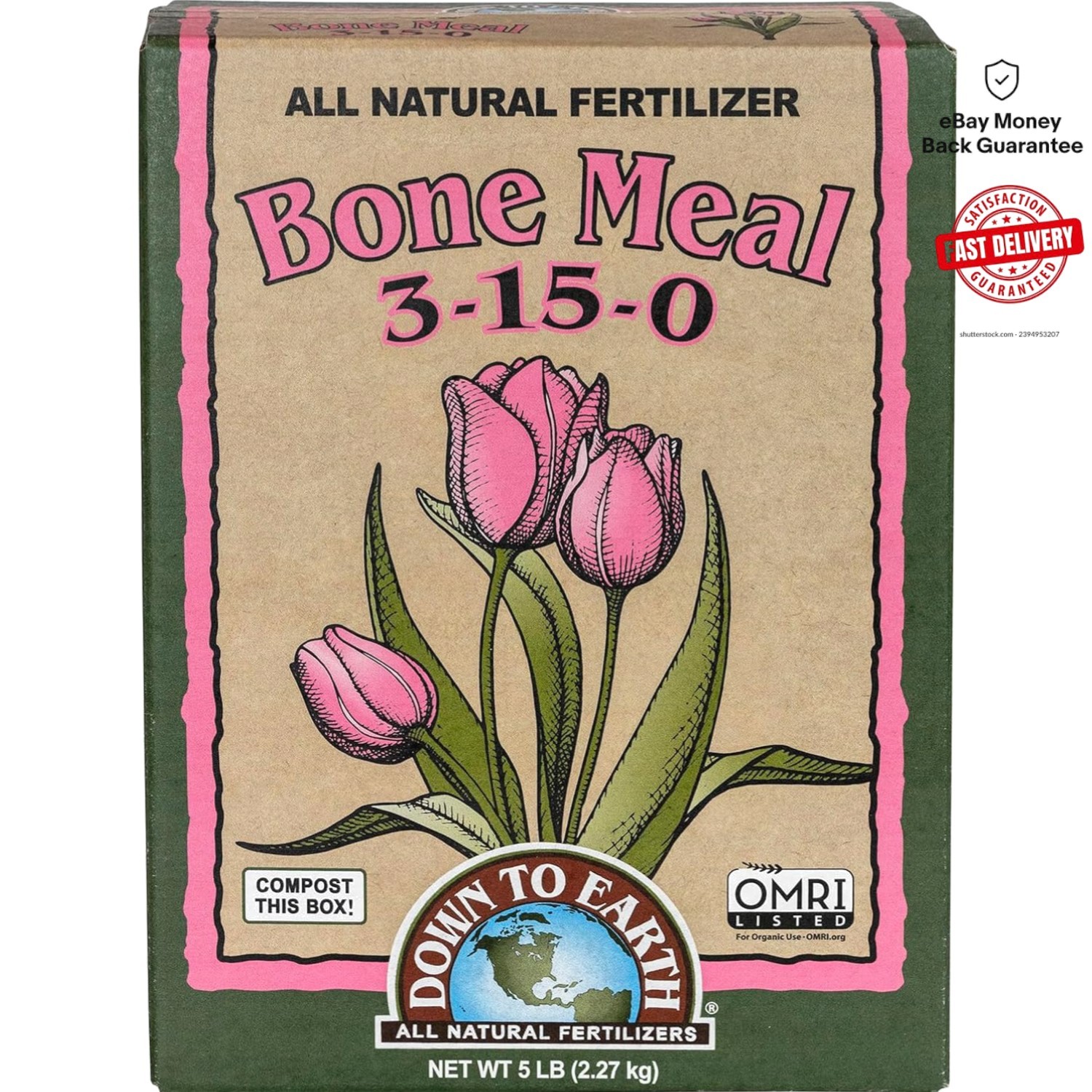 Down to Earth 5 lb Organic Bone Meal – Supports Flowering Plants & Bulbs 3-15-0