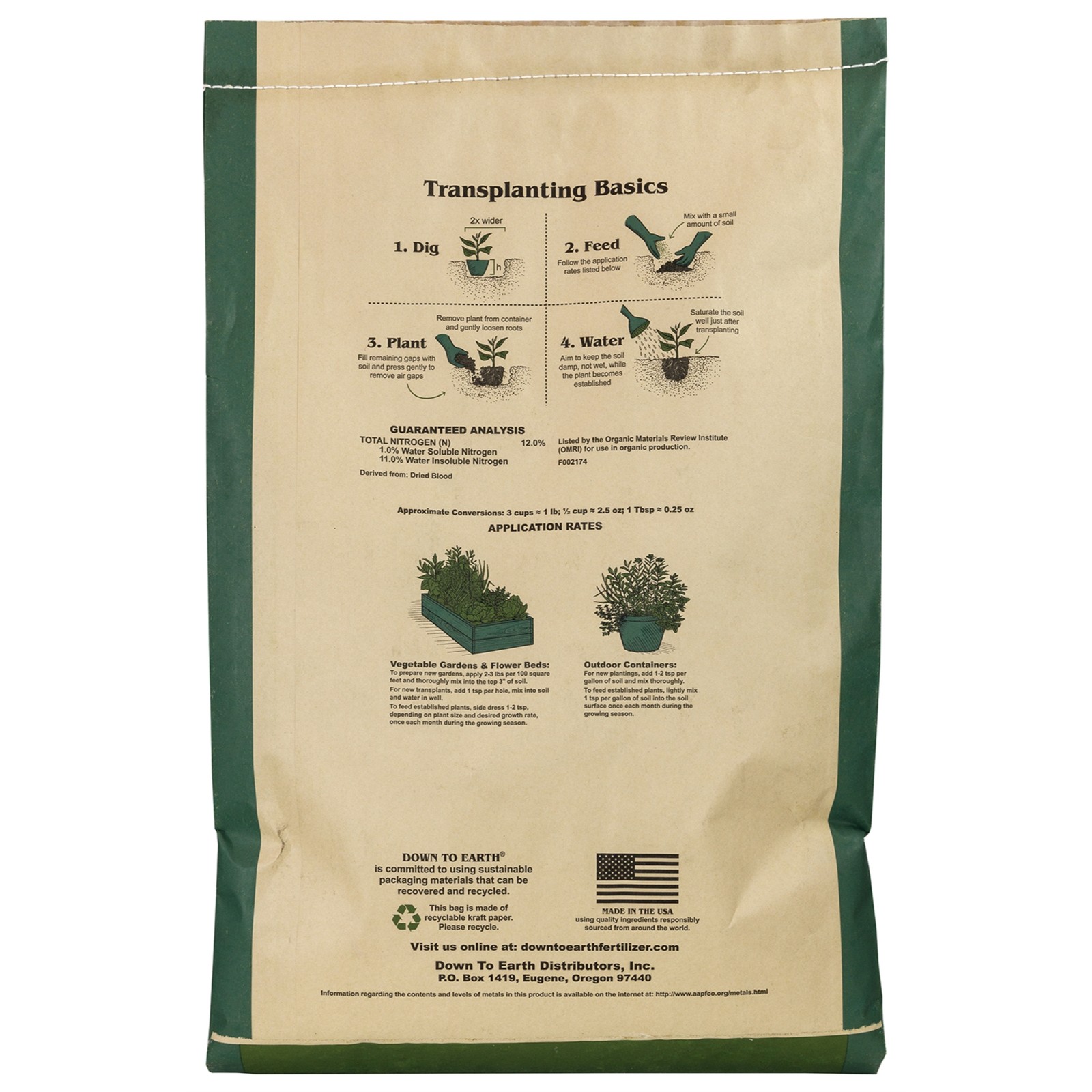 Down to Earth (#DTE02756) Organic Blood Meal Fertilizer Mix, 12-0-0, 20 lb