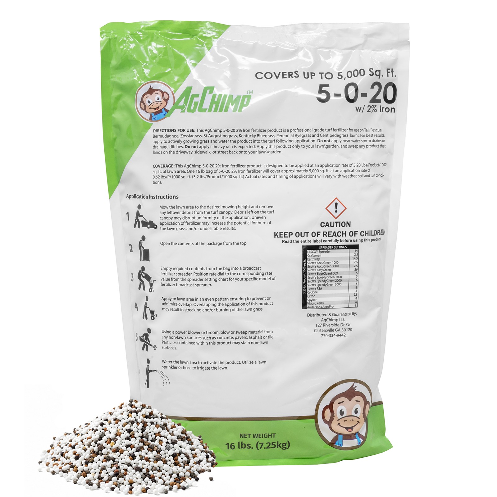 AgChimp 5-0-20 with 2% Iron Professional Turf Fertilizer, 16lbs