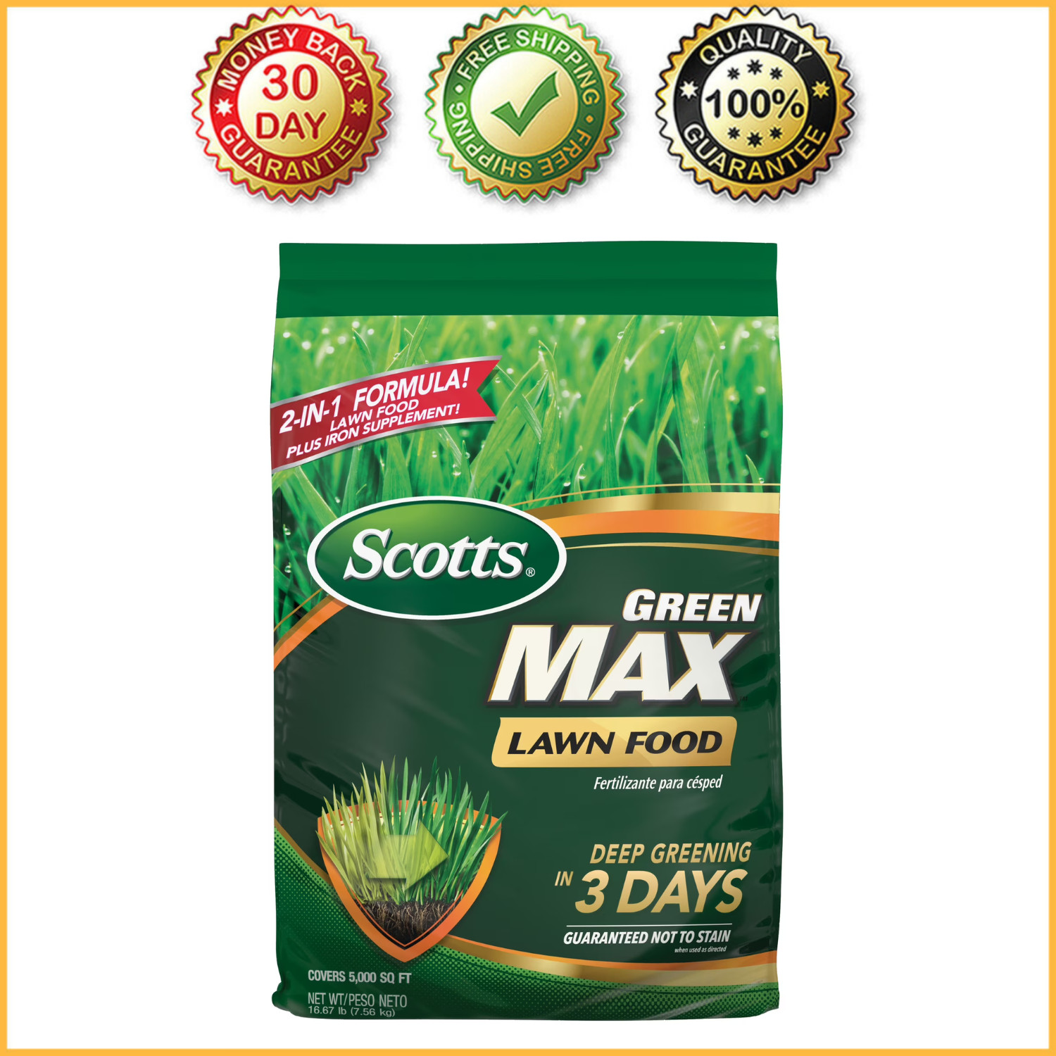 Scotts Green Max Lawn Food, Fertilizer Plus Iron Supplement 5,000sq ft,16.67lbs.