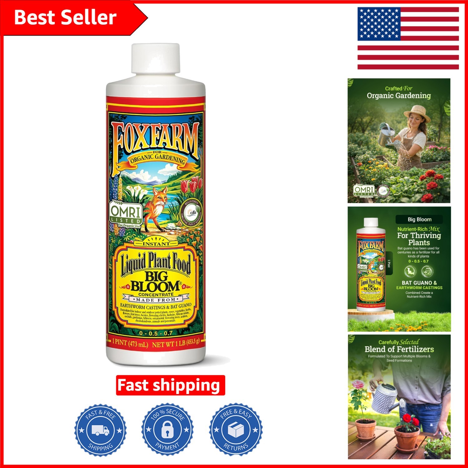 1 Pint Fox Farm Big Bloom Liquid Fertilizer – Boosts Flowering & Fruiting Plants