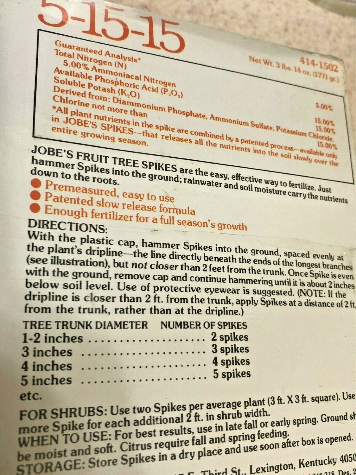 Jobe’s 5-15-15 Fruit & Citrus Tree Fertilizer Spikes -New in Box