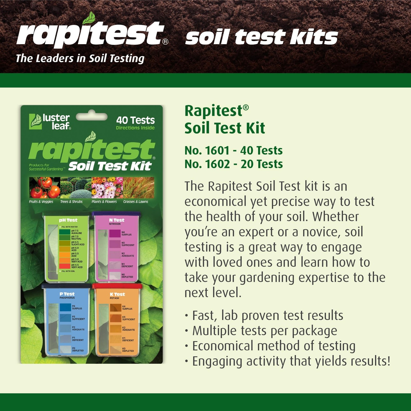 Rapitest Soil Test Kit for Gardens, Vegetables, Flowers and Lawns. USA design…