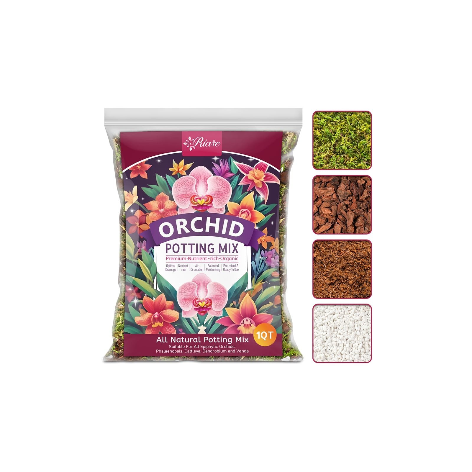 Riare 1QT Orchid Potting Mix for Repotting- Orchid Repotting Kit Include Moss…