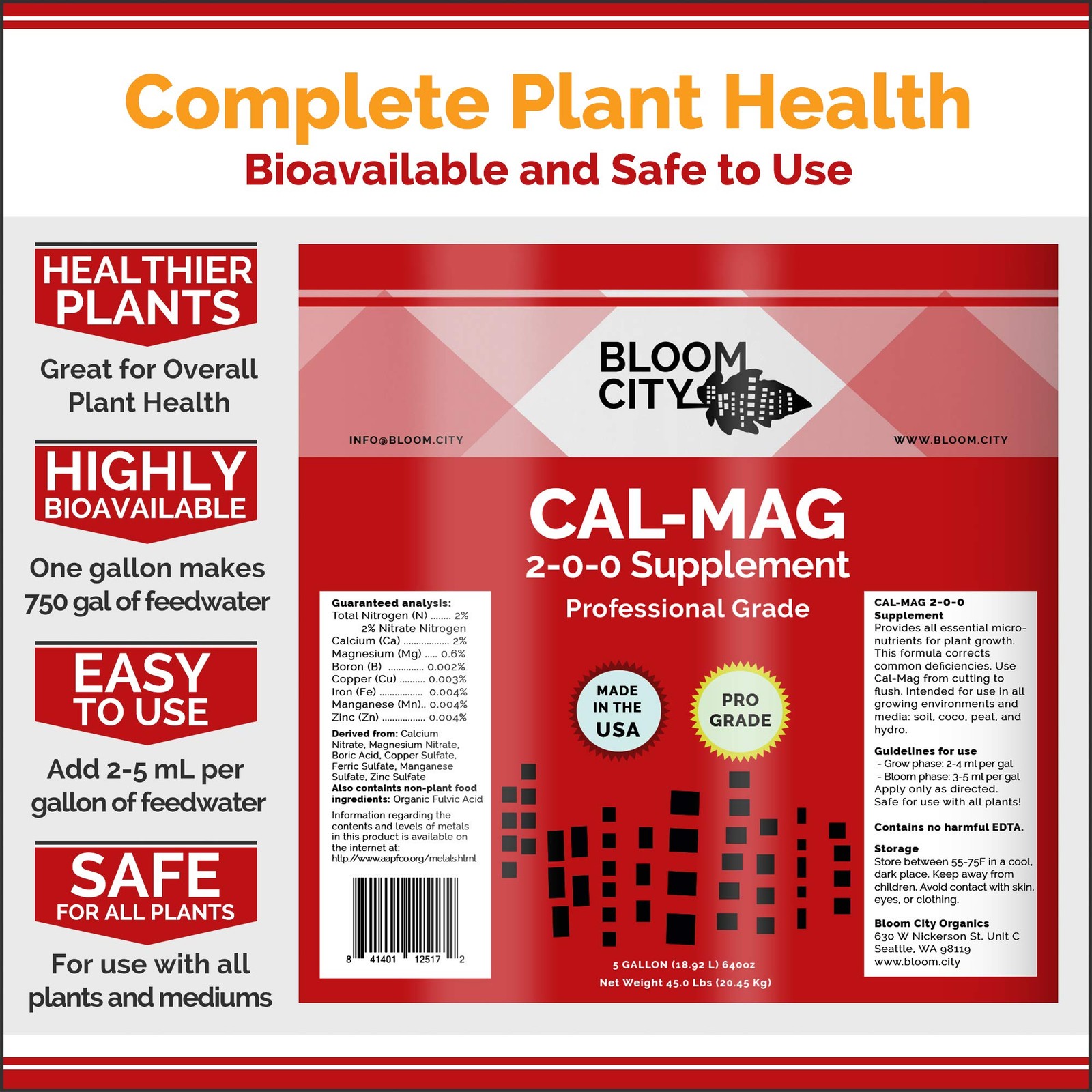 Cal Mag Fertilizer 32 oz Nutrient Formula for Strong Plants Indoor Outdoor Use