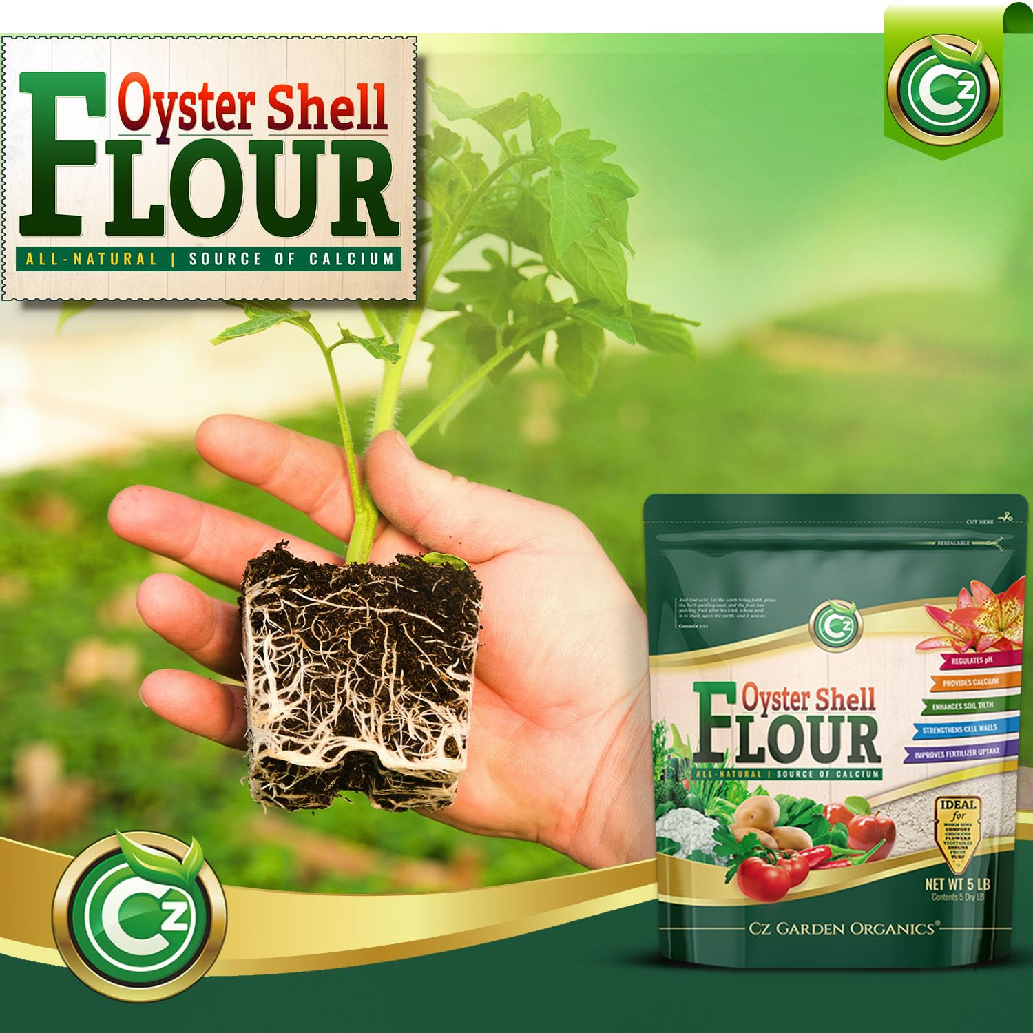 Oyster Shell Flour 5LB – Made in USA Soil Amendment Fertilizer for Indoor/Outdoo