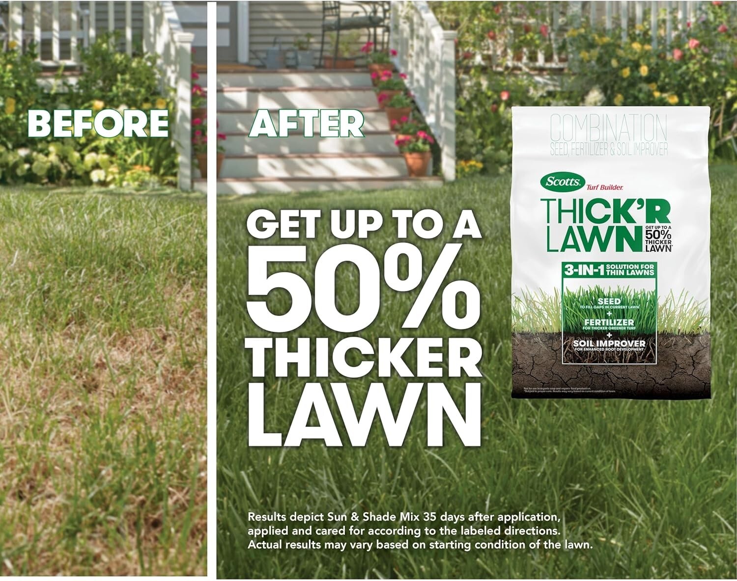 Turf Builder THICK’R LAWN 3-in-1 Grass Seed, Fertilizer & Soil Improver, 40 lbs