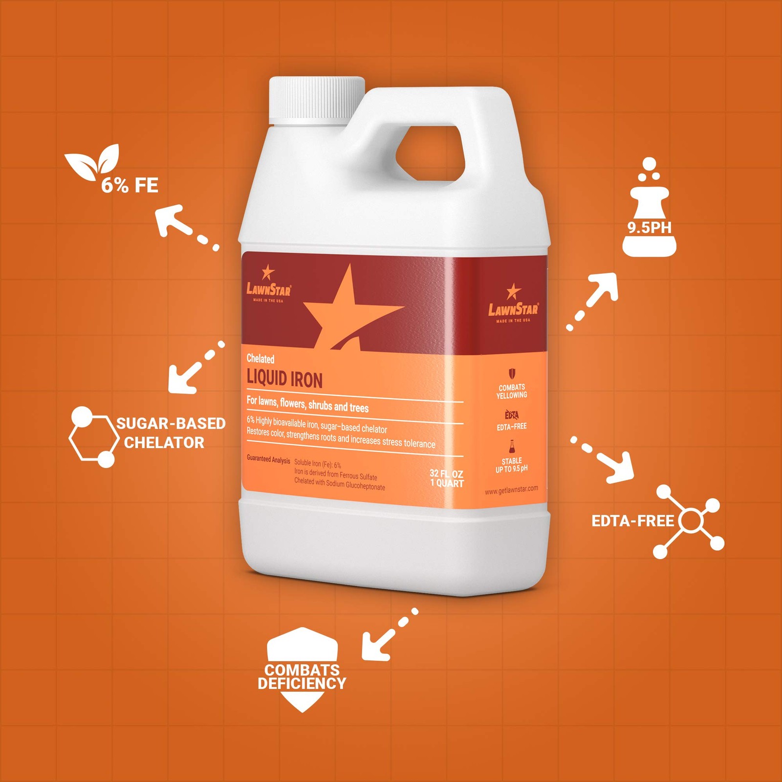 LawnStar Liquid Iron (32 OZ) for Plants – Multi-Purpose, 32 Oz (Pack of 1)